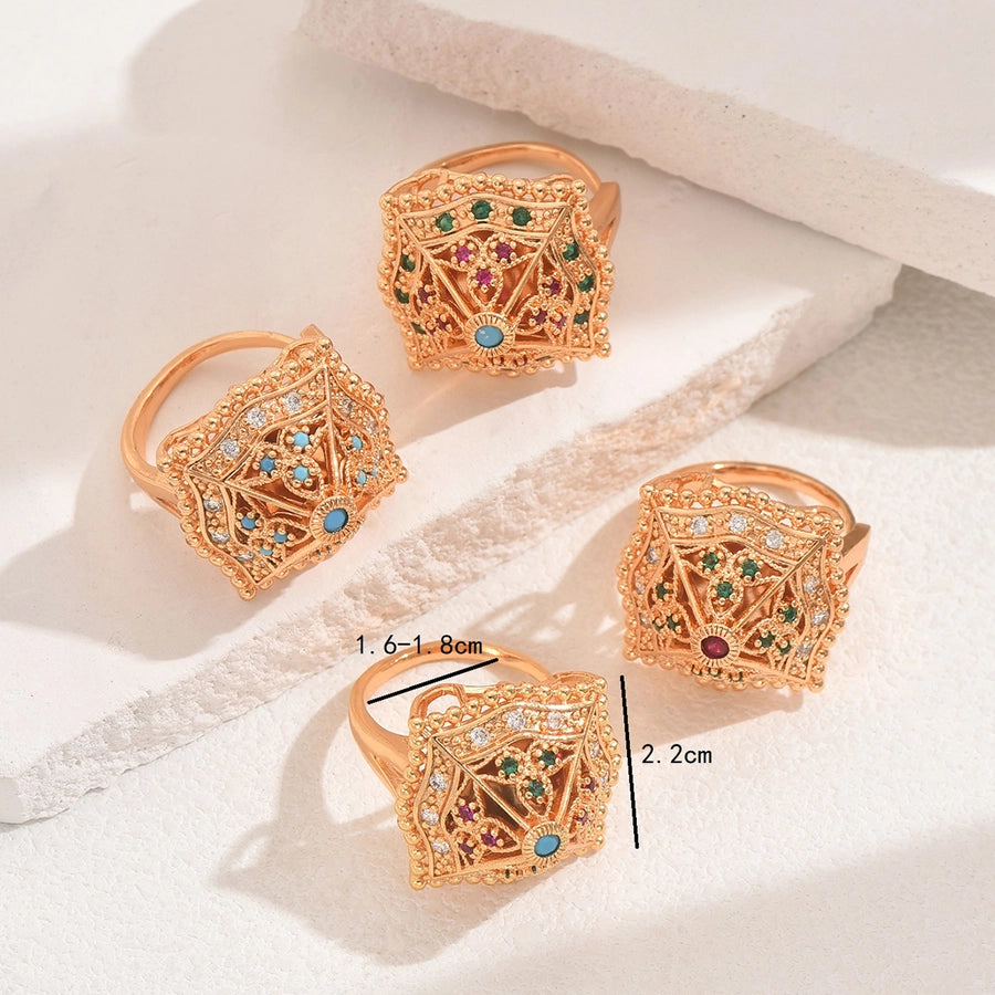Copper Inlay Geometric Zircon Copper Rings