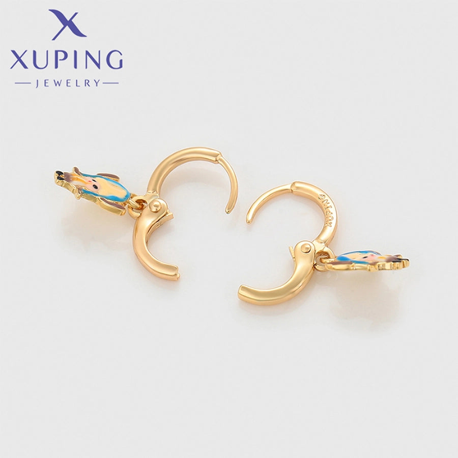 1 Pair Cute XUPING Sweet Cartoon Character Enamel Copper 18K Gold Plated Drop Earrings