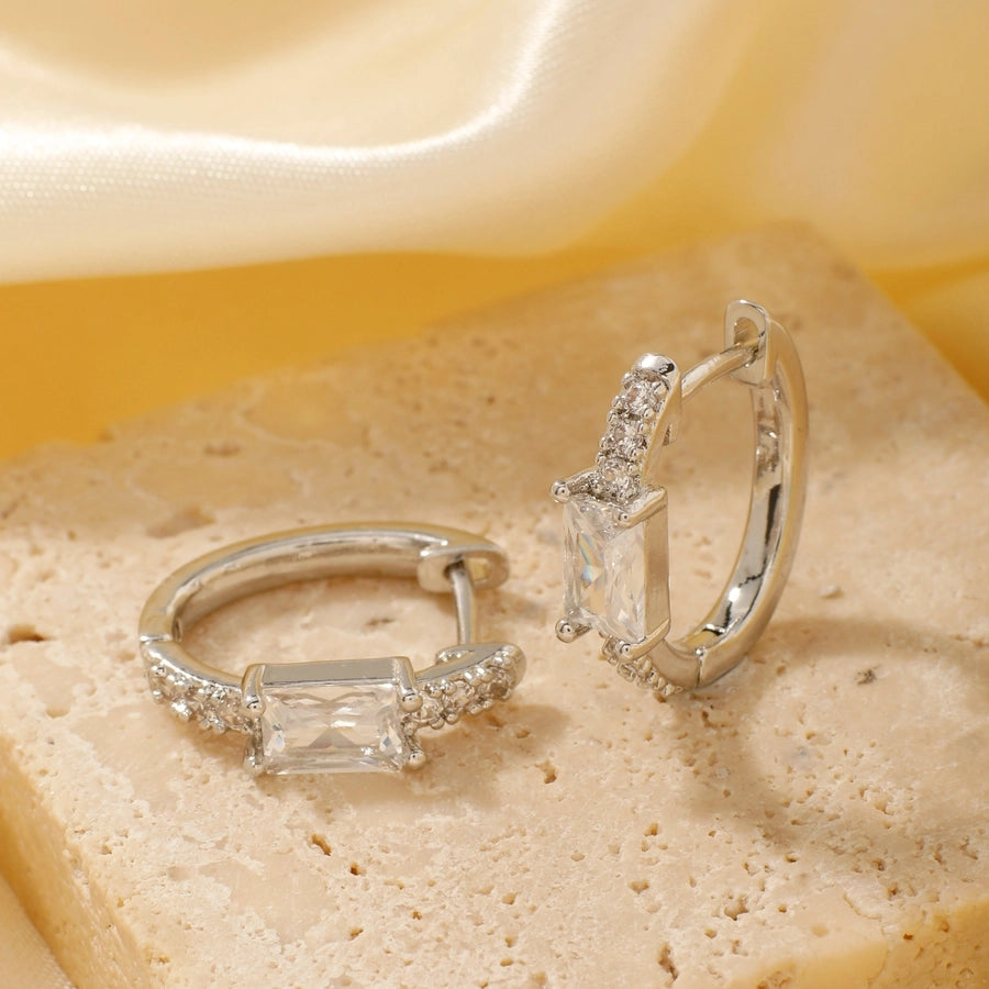 1 Pair Glam Simple Style Shiny Geometric Inlay Copper Zircon K Gold Plated Earrings