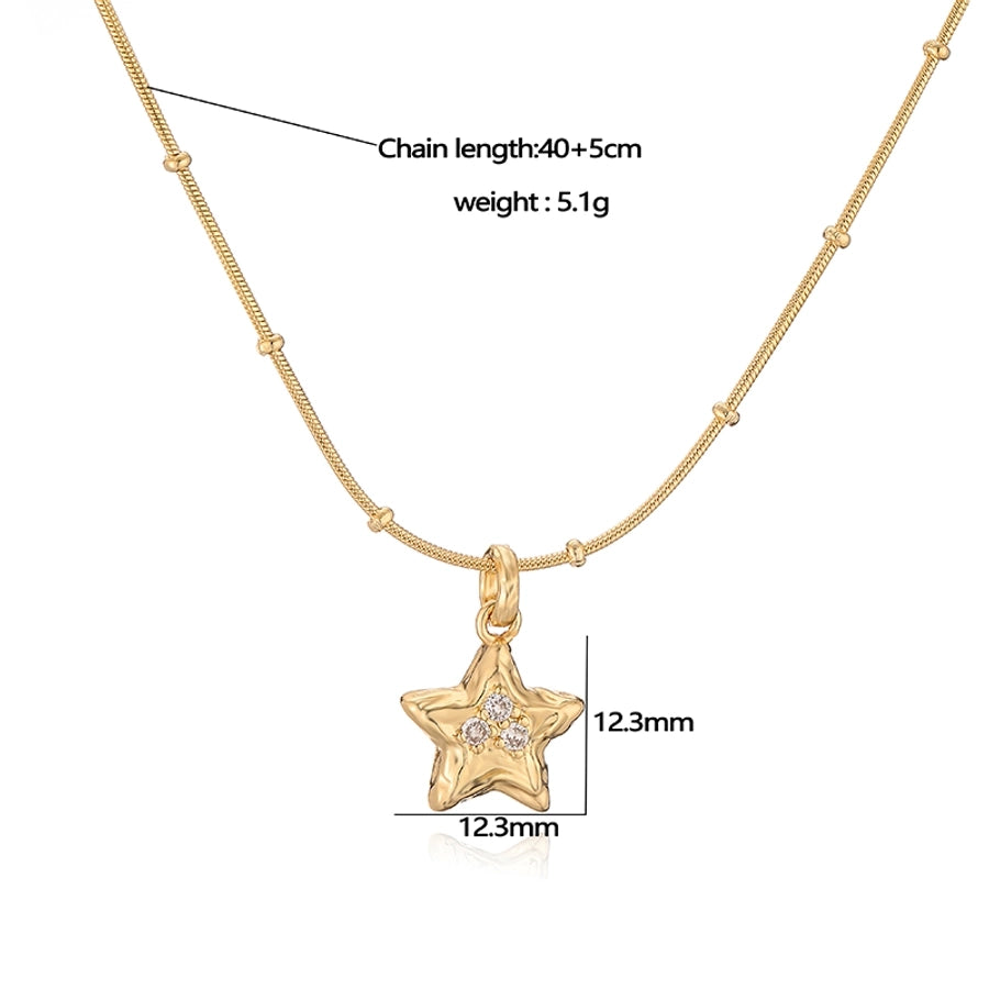 Jewelry Elegant Sweet Simple Style Pentagram Heart Shape Bee Copper Zircon 18K Gold Plated Enamel Inlay Pendant Necklace