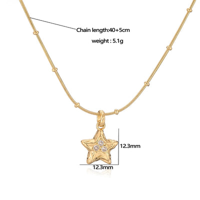 Jewelry Elegant Sweet Simple Style Pentagram Heart Shape Bee Copper Zircon 18K Gold Plated Enamel Inlay Pendant Necklace