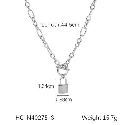 Wholesale Jewelry IG Style Hip-Hop Lock 304 Stainless Steel Titanium Steel 18K Gold Plated Pendant Necklace cable chain