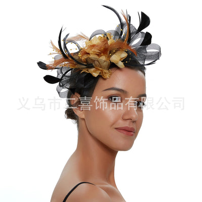fashion feather bridal mesh top hat accessories hairband