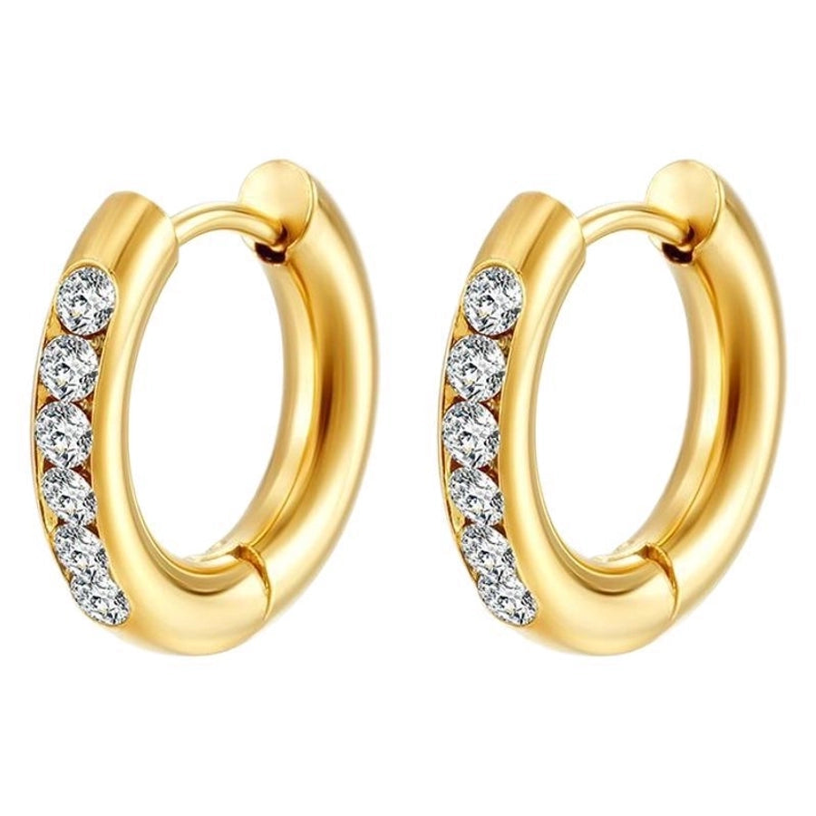 1 Pair Simple Style Solid Color Plating Inlay 304 Stainless Steel Zircon 18K Gold Plated Earrings