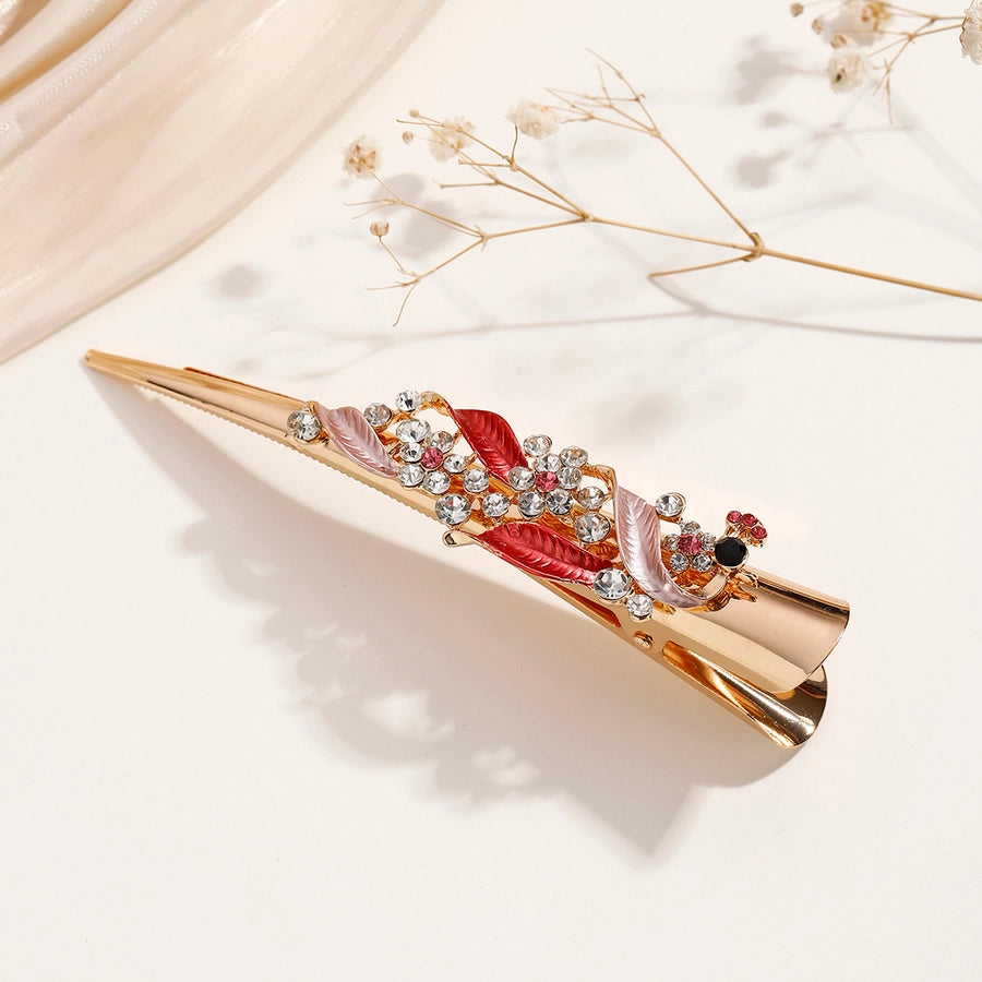 Women's Lady Modern Style Sweet Flower Alloy Stoving Varnish Inlay Rhinestones Hair Clip