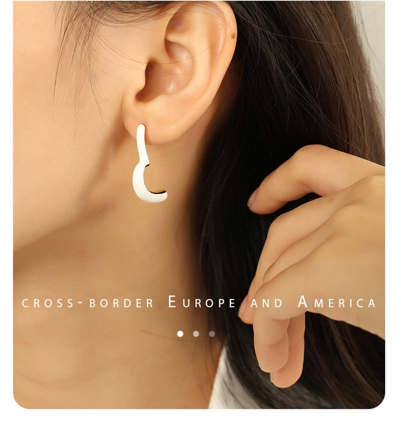 1 Pair IG Style Geometric Polishing Enamel Plating 304 Stainless Steel 18K Gold Plated Ear Studs