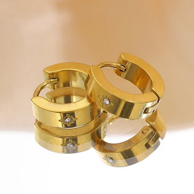 1 Pair Retro Eight awn star Solid Color 304 Stainless Steel Hoop Earrings