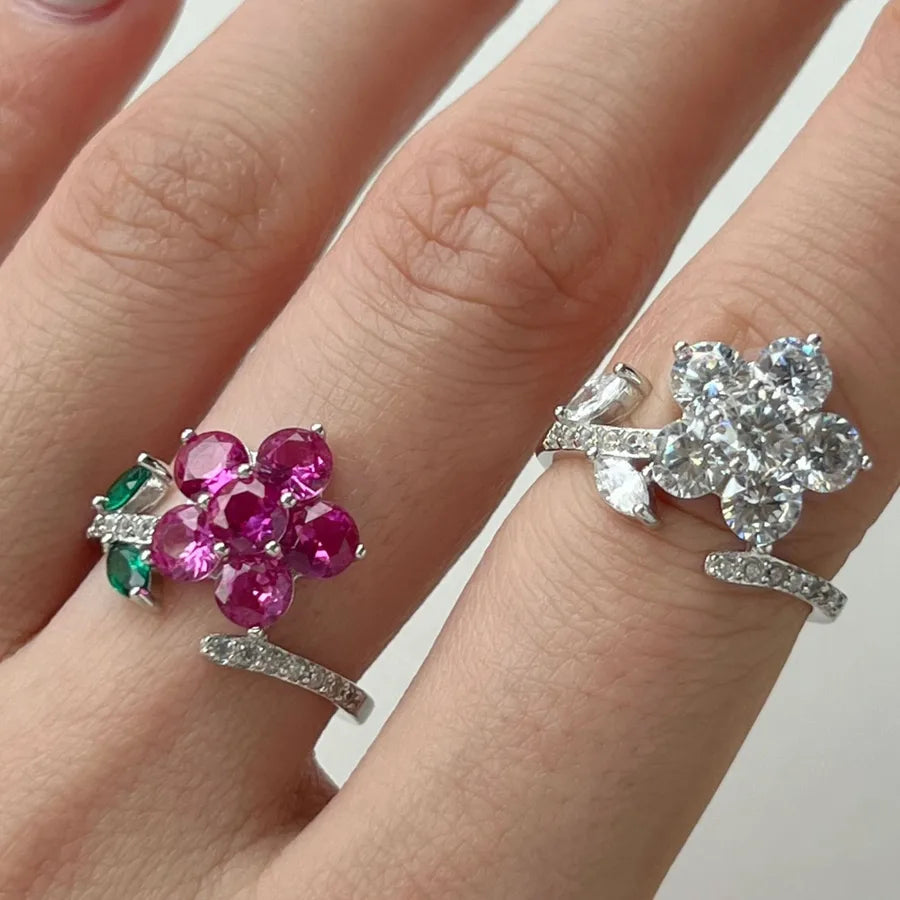 1 Piece 925 Sterling Silver Flower Zircon Rings