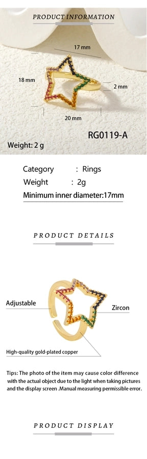 Jewelry Vintage Style Classic Style Pentagram Copper Zircon Open Rings