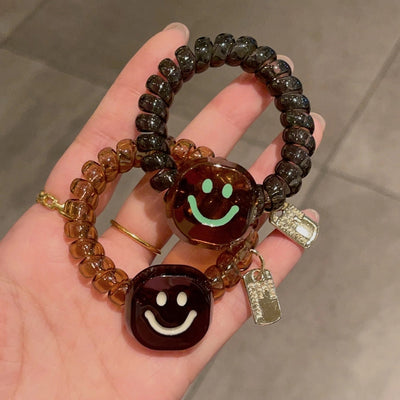 Korean New Acetic Acid Jelly Square Smile Phone Line Hair Ring Dopamine Girl Hair Rope Women