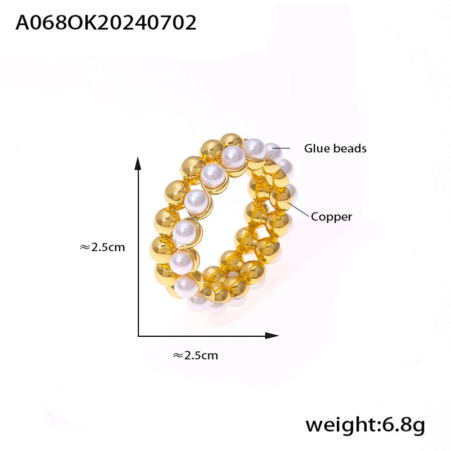 Jewelry Elegant Round 304 Stainless Steel Artificial Pearls 18K Gold Plated Plating Inlay Rings Necklace