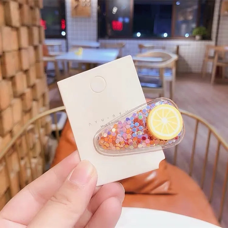 kid's cute cartoon fruit alloy rubber sequins hair clip