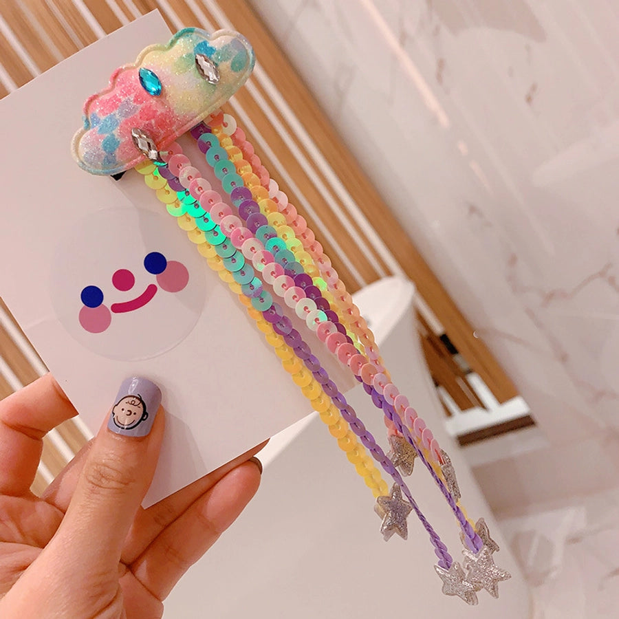HD20355A12 Japanese and Korean Sequin Tassel Color Sequin Pendant Children's Cloud Hairpin Duckbill Clip Tail Clip Tide