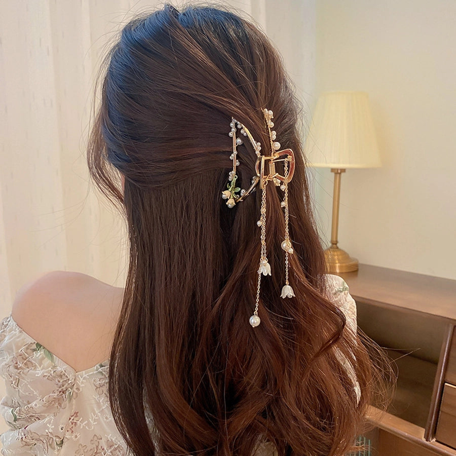 sweet flower alloy tassel artificial pearls hair claws