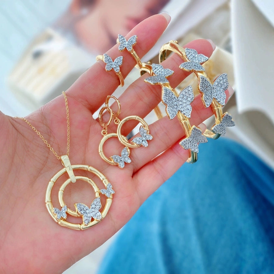 Jewelry Vintage Style Classic Style Butterfly Copper Zircon Plating Rings Earrings Necklace
