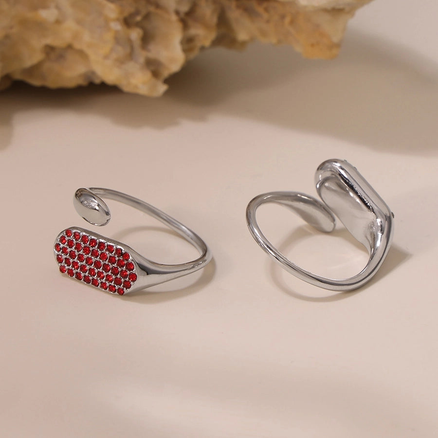 Jewelry Elegant Luxurious Geometric 304 Stainless Steel Zircon 18K Gold Plated Inlay Open Rings