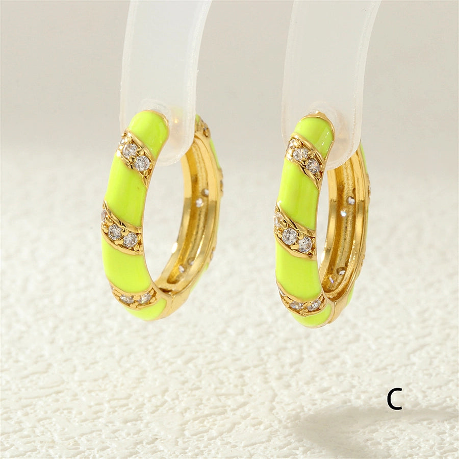 1 Pair IG Style Simple Style Commute Circle Enamel Inlay Copper Zircon 18K Gold Plated Earrings