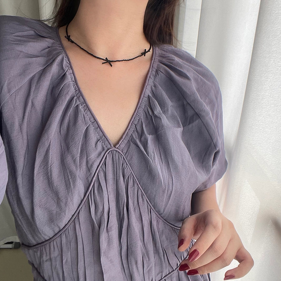 Jewelry Cute Bow Knot 304 Stainless Steel Cloth Glass Beaded Handmade Necklace