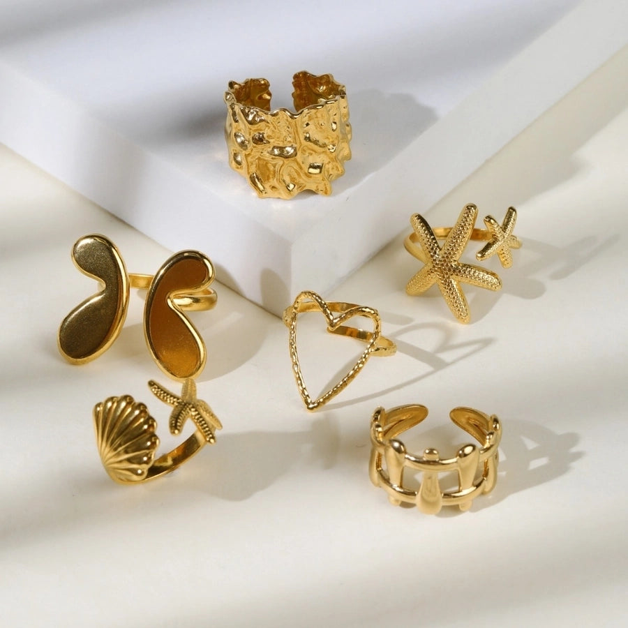 Jewelry Retro Starfish Heart Shape 304 Stainless Steel Plating Open Rings