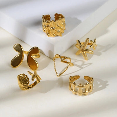 Jewelry Retro Starfish Heart Shape 304 Stainless Steel Plating Open Rings