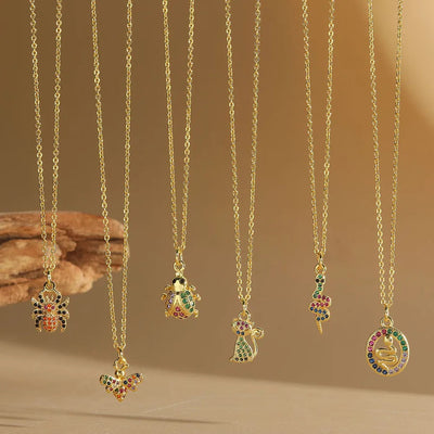 Copper cable chain 14K Gold Plated Cat Snake Spider Zircon Pendant Necklace