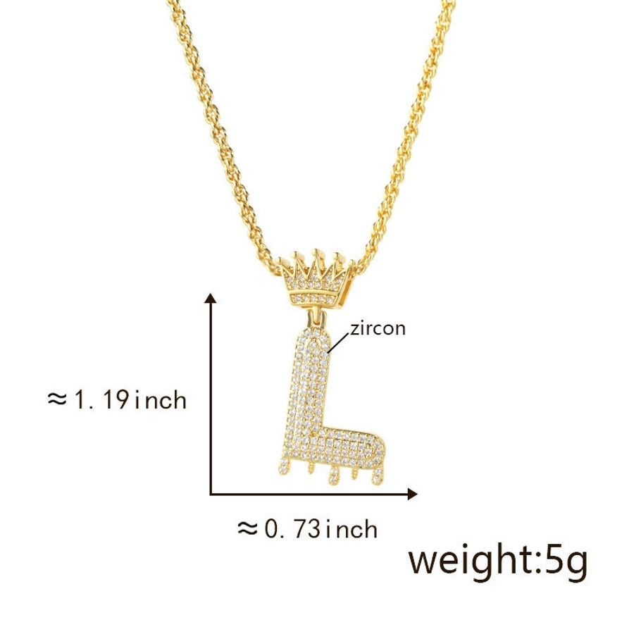 Copper Hemp flowers chain 18K Gold Plated Letter Zirconia Pendant Necklace
