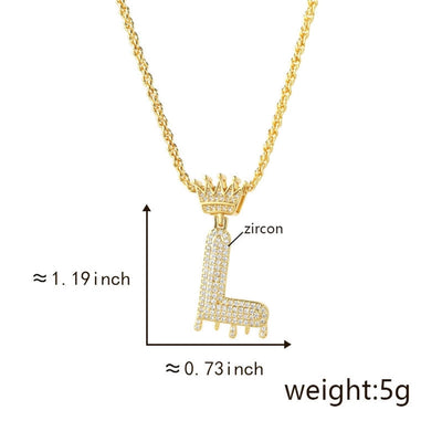 Copper Hemp flowers chain 18K Gold Plated Letter Zirconia Pendant Necklace