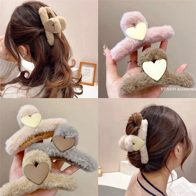 cute simple style solid color cloth hair claws