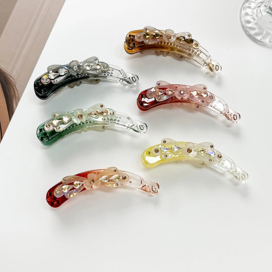 Elegant three-petal flower banana clip large vertical clip Diamond-embedded ponytail clip flower vertical card high-end hairpin hairpin manufacturer