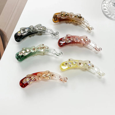 Elegant three-petal flower banana clip large vertical clip Diamond-embedded ponytail clip flower vertical card high-end hairpin hairpin manufacturer