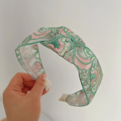 New Ethnic Style Cotton and Linen Embroidery Floral New Chinese Style Hairband Bow Hairpin Headband Wide-brimmed Hair Accessories for Women