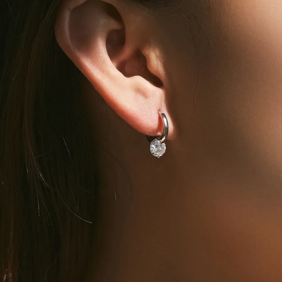 1 Pair 925 Sterling Silver Round Moissanite Rhodium Plated Earrings