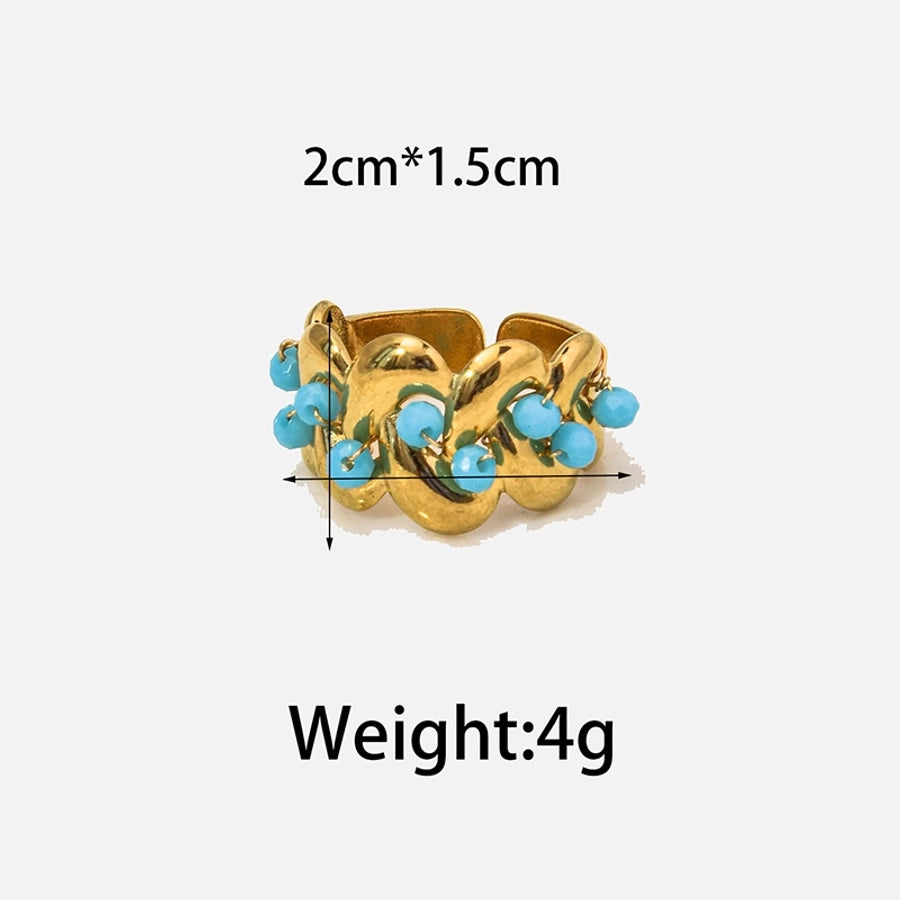 Jewelry Elegant Vintage Style Simple Style Oval 304 Stainless Steel Turquoise 14K Gold Plated Plating Hollow Out Stainless Steel Rings