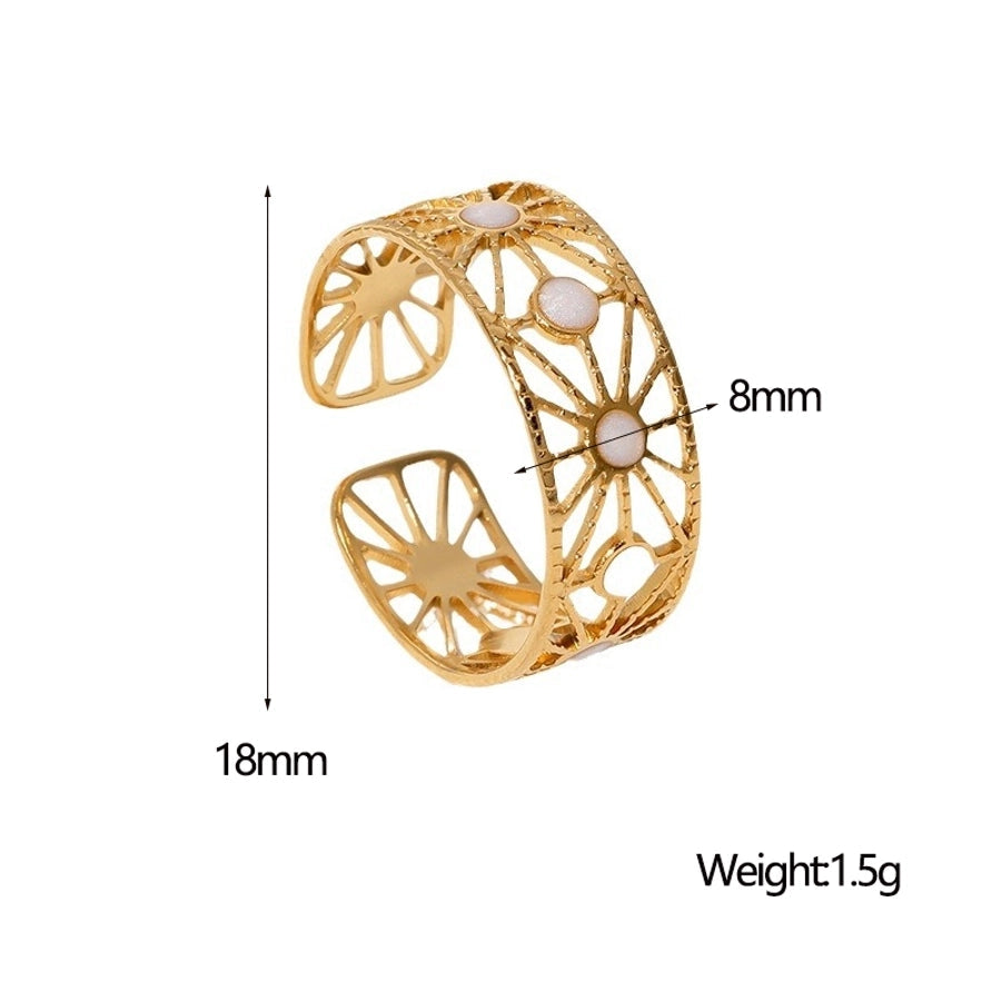 Jewelry Glam Retro French Style Geometric 304 Stainless Steel 18K Gold Plated Enamel Stainless Steel Rings