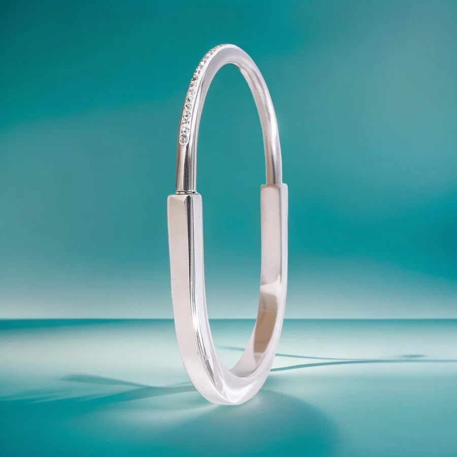 Elegant Simple Style Round Titanium Steel 18K Gold Plated Rhinestones Bangle In Bulk