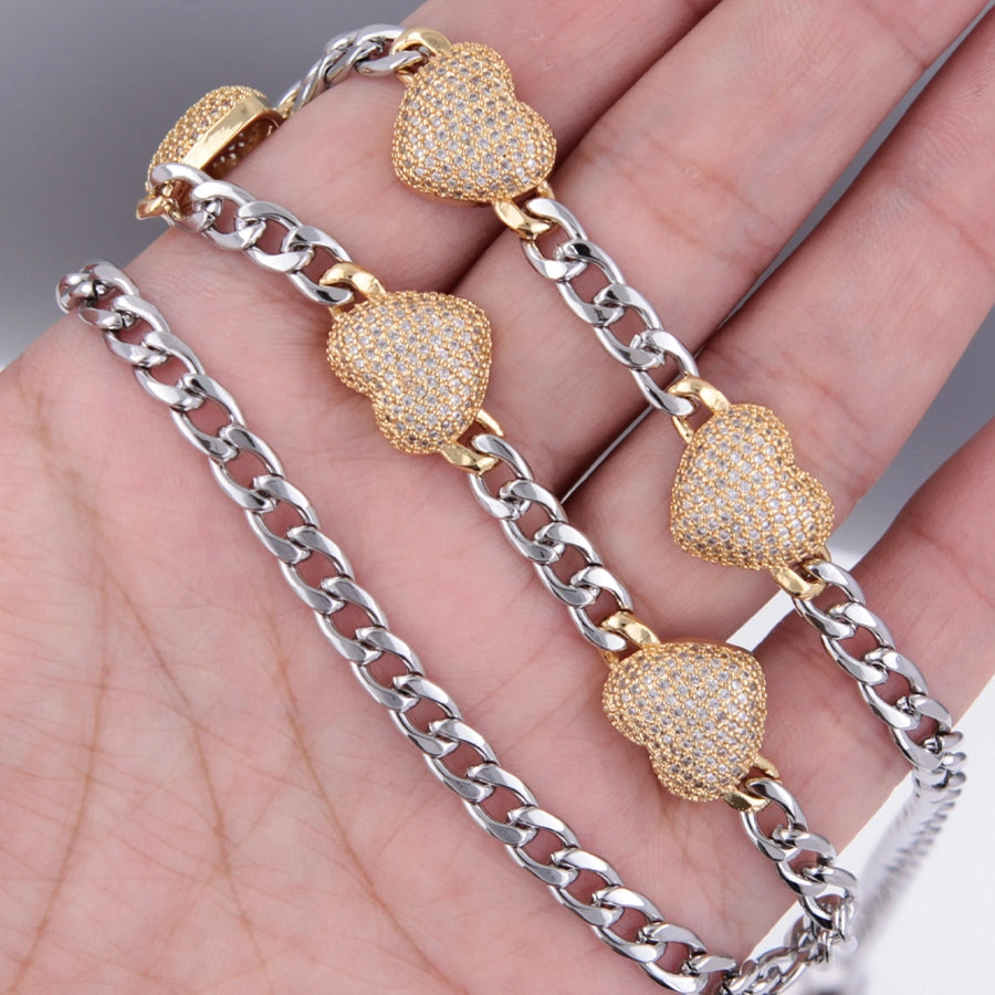 Copper 18K Gold Plated Inlay Heart Shape Zircon Pendant Necklace