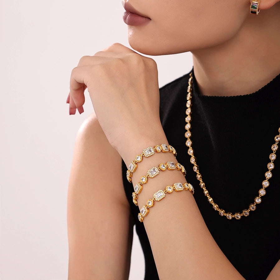 Elegant Luxurious Geometric 304 Stainless Steel 18K Gold Plated Zircon  Bracelets In Bulk
