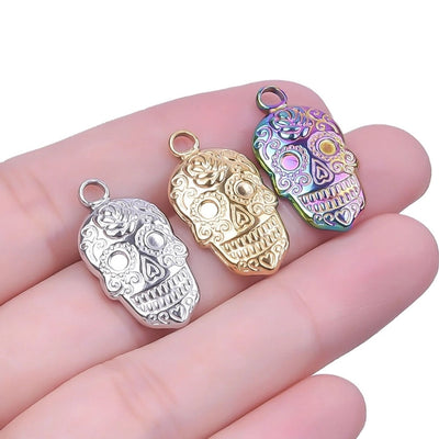 Jewelry Casual Hip-Hop Funny Skull 304 Stainless Steel 18K Gold Plated Plating Pendant Necklace