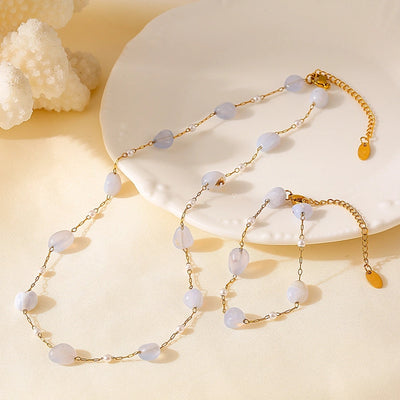 New Natural Stone Clavicle Necklace Light Luxury Bracelet  Hot Selling Stainless Steel Jewelry Set