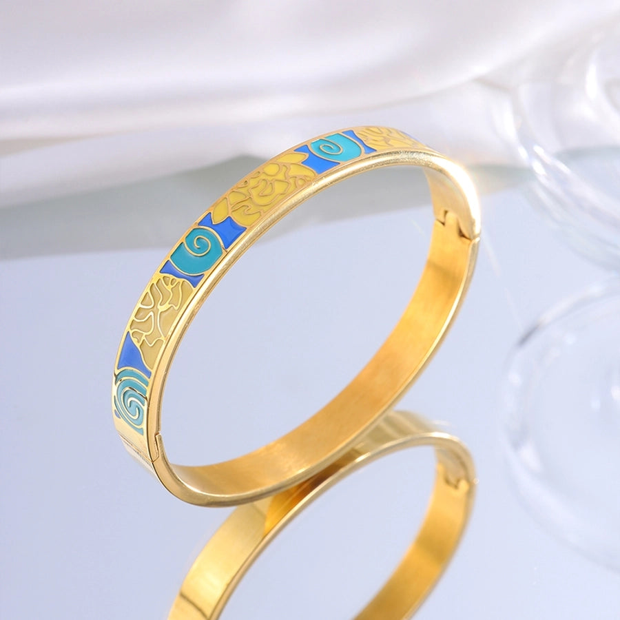 Elegant Retro Printing Solid Color Titanium Steel Bangle In Bulk