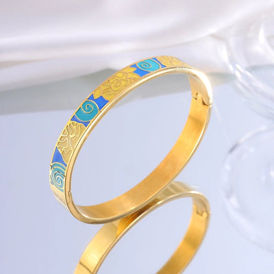 Elegant Retro Printing Solid Color Titanium Steel Bangle In Bulk