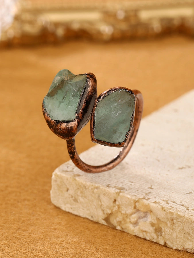 Gem Stone Copper Asymmetrical Inlay Geometric Gem Argyle Natural Stone Gem Crystal Open Rings