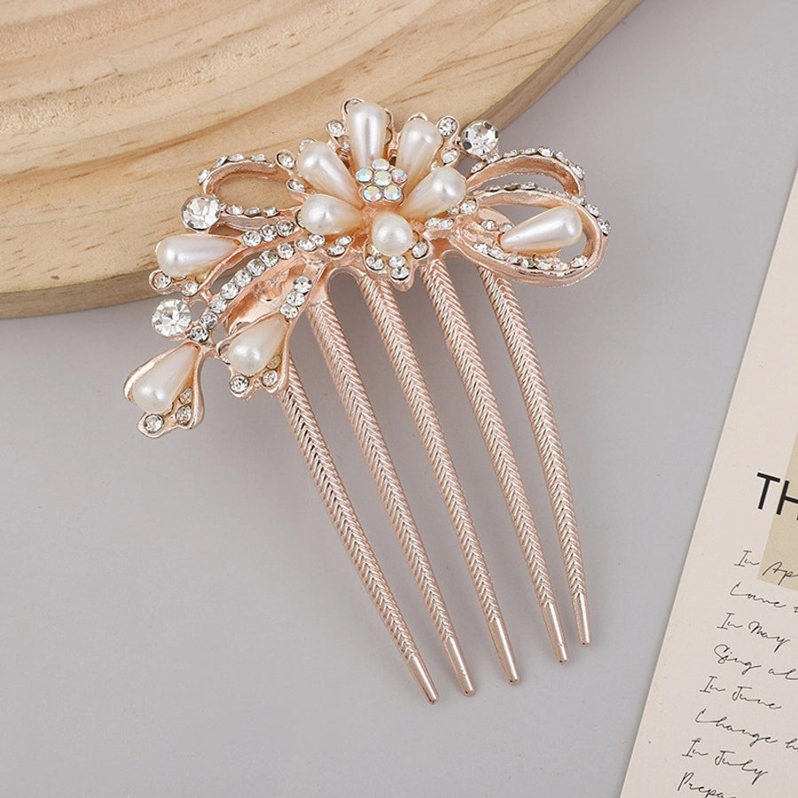 ig style simple style peacock flower alloy plating inlay rhinestones pearl hair combs