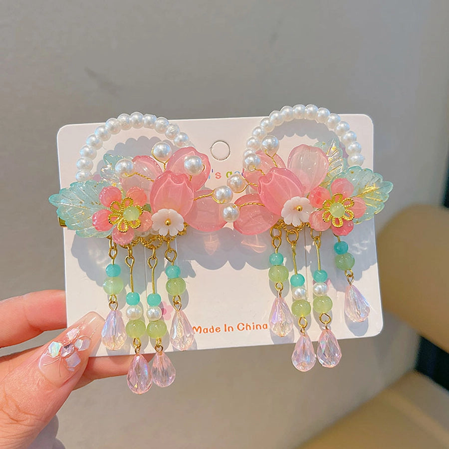 Kid'S Ethnic Style Flower Butterfly Arylic Resin Sequins Plating Artificial Pearls Hair Clip