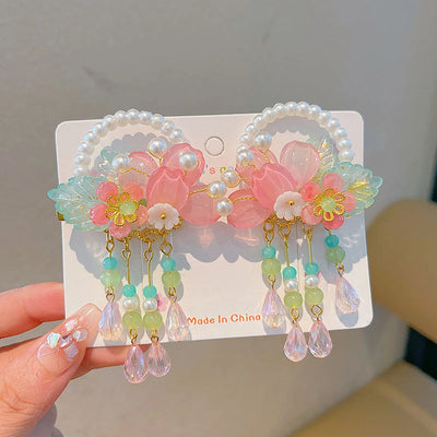 Kid'S Ethnic Style Flower Butterfly Arylic Resin Sequins Plating Artificial Pearls Hair Clip