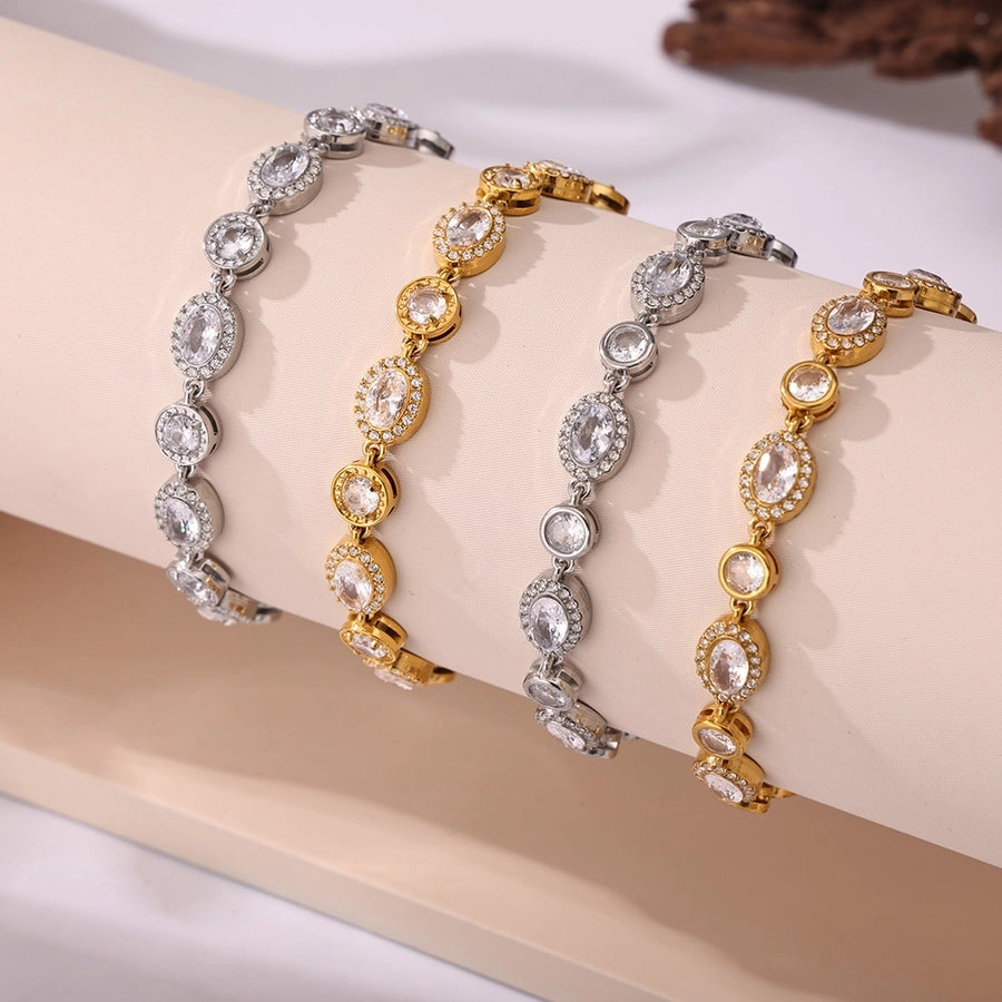 Elegant Luxurious Geometric 304 Stainless Steel 18K Gold Plated Zircon  Bracelets In Bulk
