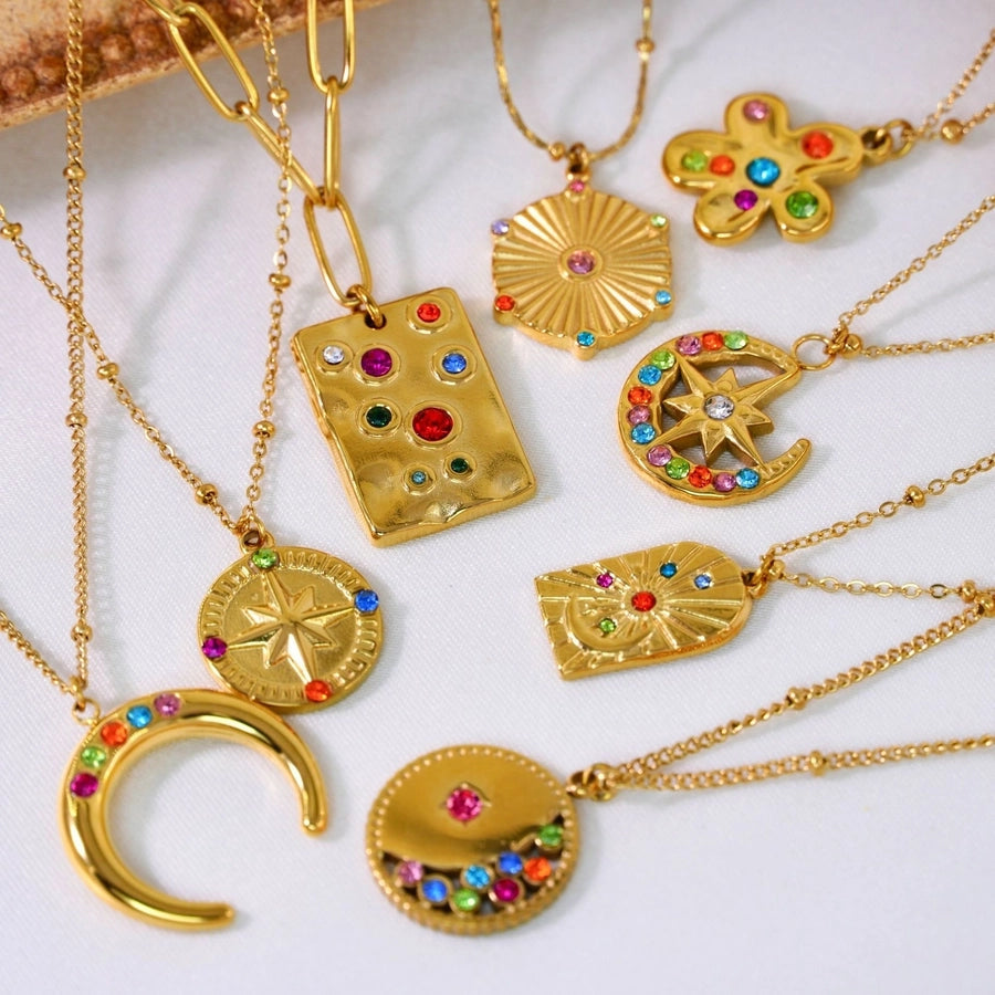 Jewelry Casual Simple Style Streetwear Geometric Titanium Steel Zircon Inlay Pendant Necklace