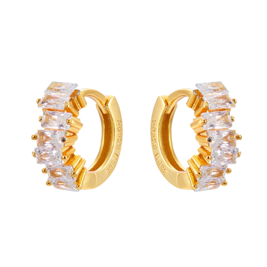 1 Pair Elegant Cute Shiny Geometric Copper Zircon 24K Gold Plated Hoop Earrings