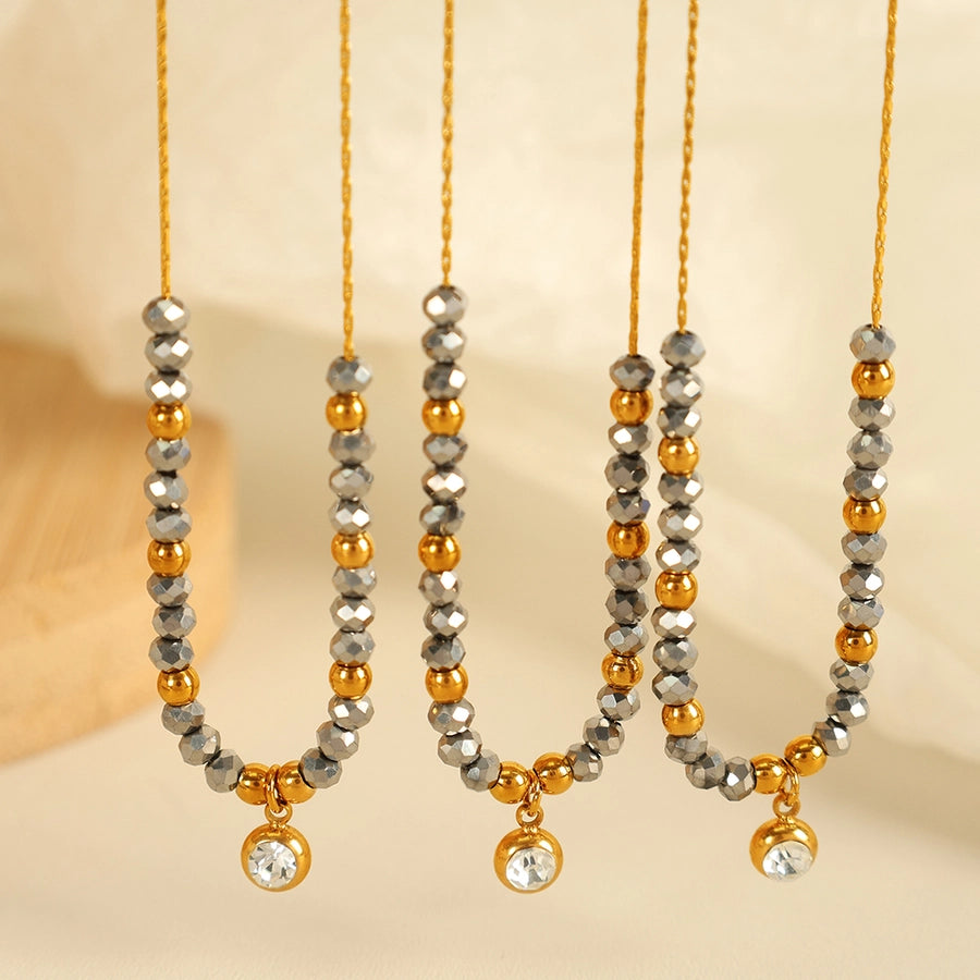 Jewelry IG Style Vintage Style French Style Round 304 Stainless Steel 18K Gold Plated Beaded Polishing Pendant Necklace