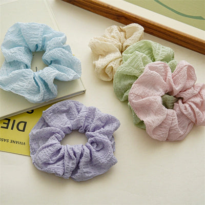 sweet solid color cloth pleated hair tie